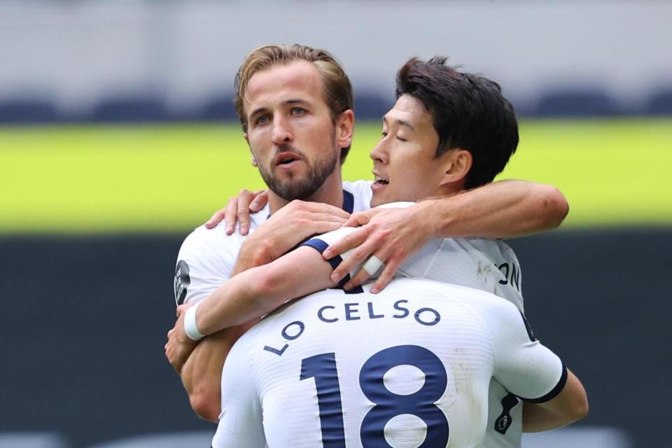 Kane celebrates after putting Spurs in control: Getty