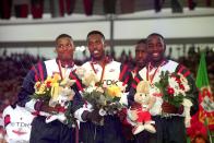 <p>Michael Johnson, the American track hero, was part of the US team that ran a time of 3:54.39 in the 4x400m relay at the 1993 World Championships – a record that would no longer stand. </p>