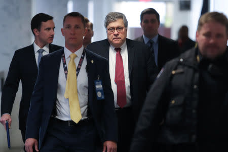 Bill Barr, U.S. President Donald Trump's nominee to be Attorney General, walks to a meeting with Senator James Lankford (R-OK) on Capitol Hill in Washington, U.S. January 28, 2019. REUTERS/Jonathan Ernst