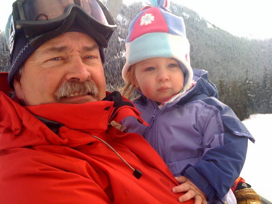 Paul Baugher, a ski safety expert who provided testimony in the Gwneth Paltrow case in Utah, is a 1972 Richland High School graduate. Above, he rides a life with his granddaughter, Allison.