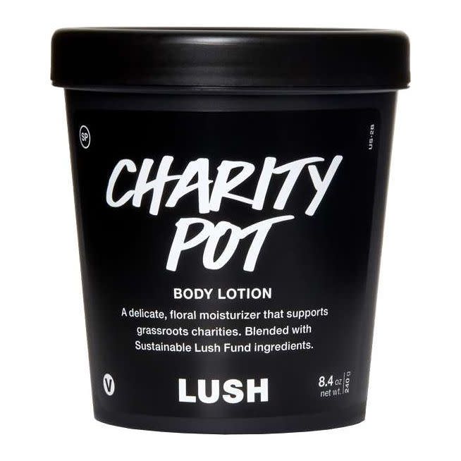 lush charity pot lotion, black tub