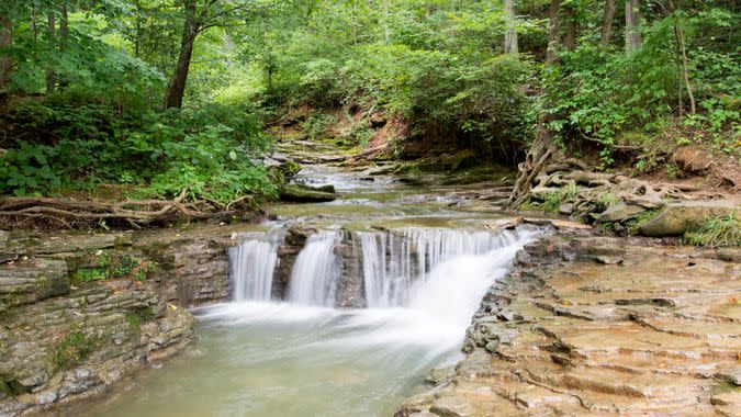 Royalty-free stock photo ID: 457981795 A waterfall at Saunders Springs in Radcliff, Kentucky.