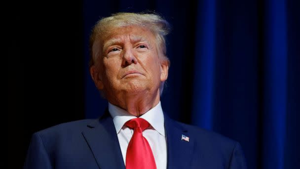 PHOTO: Former President and Republican presidential candidate Donald Trump looks on as he attends the North Carolina Republican Party convention in Greensboro, N.C., June 10, 2023. (Jonathan Drake/Reuters)