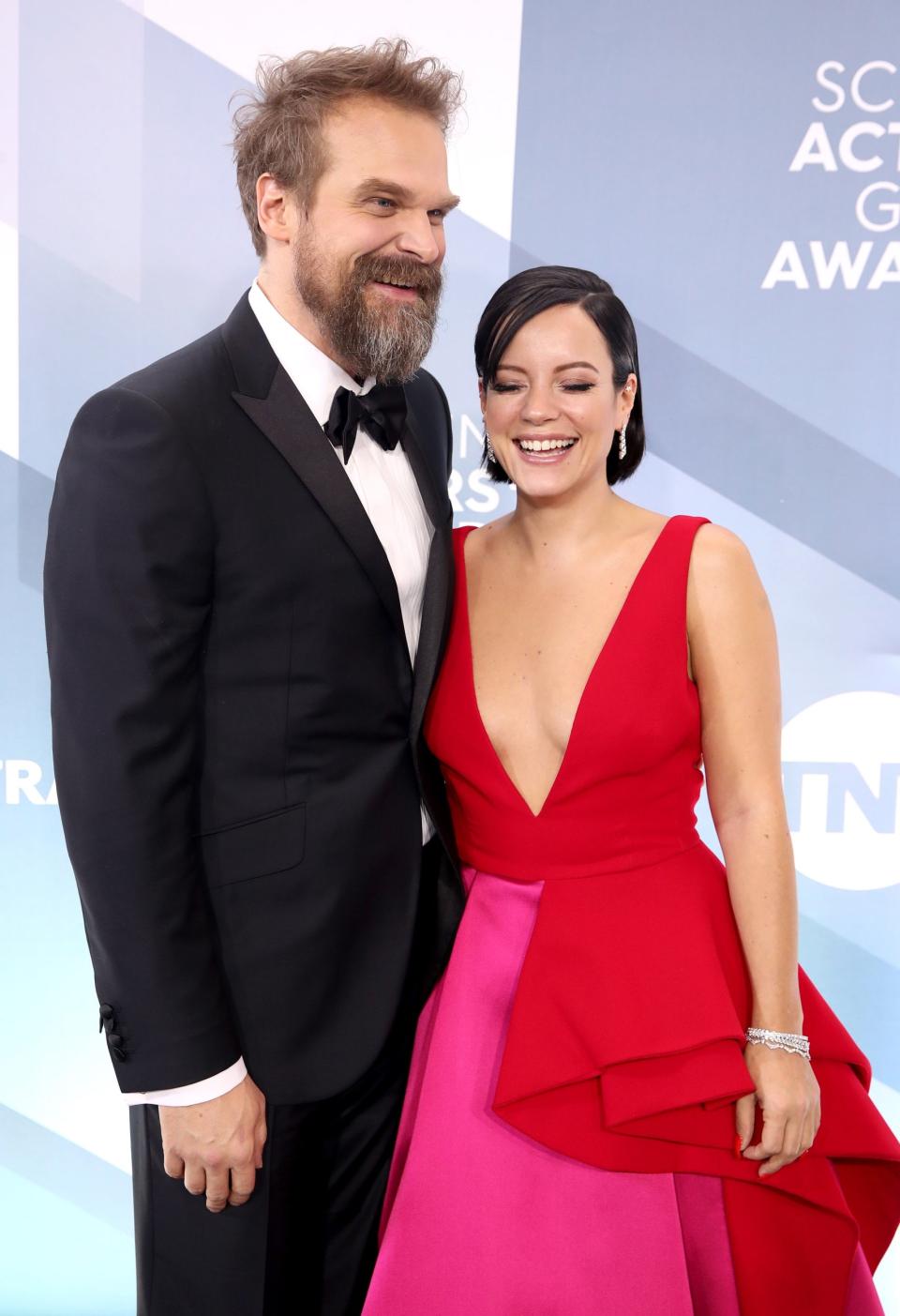 Date night: The couple hit the red carpet before joining Harbour's co-stars inside the event (Getty Images)