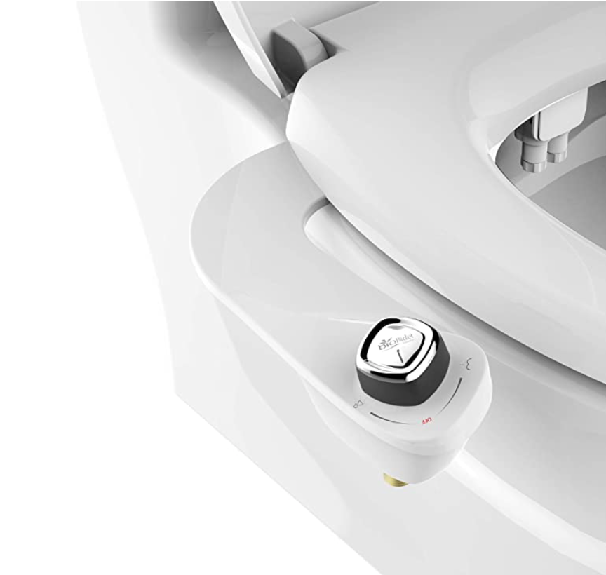 White bidet attachment on a toilet