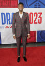 Brandon Miller arrives before the NBA basketball draft at Barclays Center, Thursday, June 22, 2023, in New York. (AP Photo/John Minchillo)