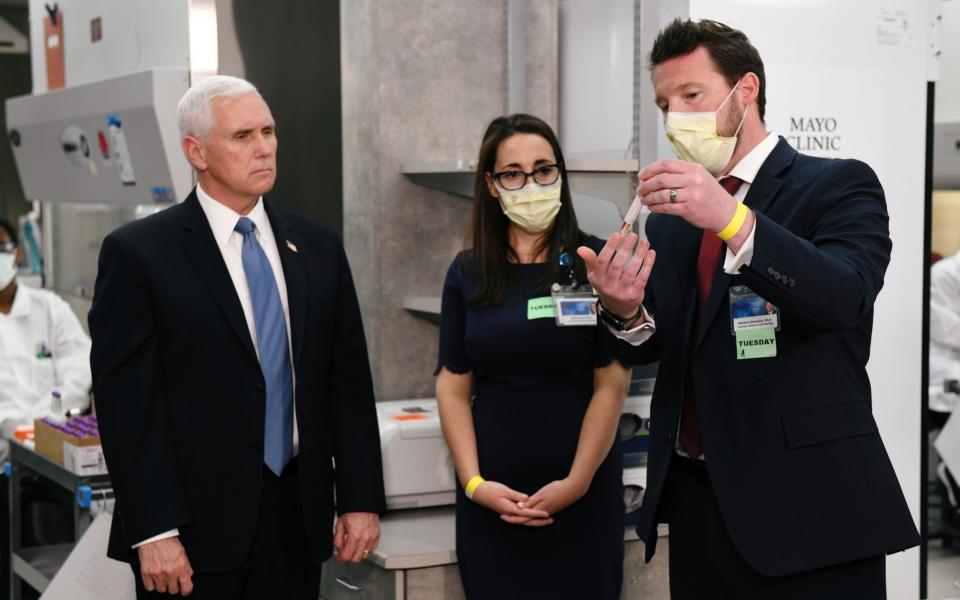 Vice President Mike Pence tours Mayo Clinic facilities supporting coronavirus disease research and treatment in Rochester, Minnesota - Reuters