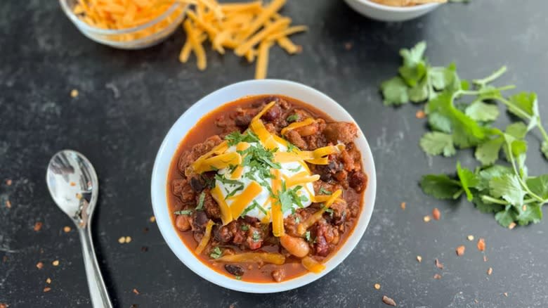 Beer chili in bowl