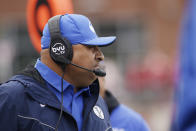 BYU head coach Kalani Sitake watches during the first half of the team's NCAA college football game against Washington State, Saturday, Oct. 23, 2021, in Pullman, Wash. (AP Photo/Young Kwak)