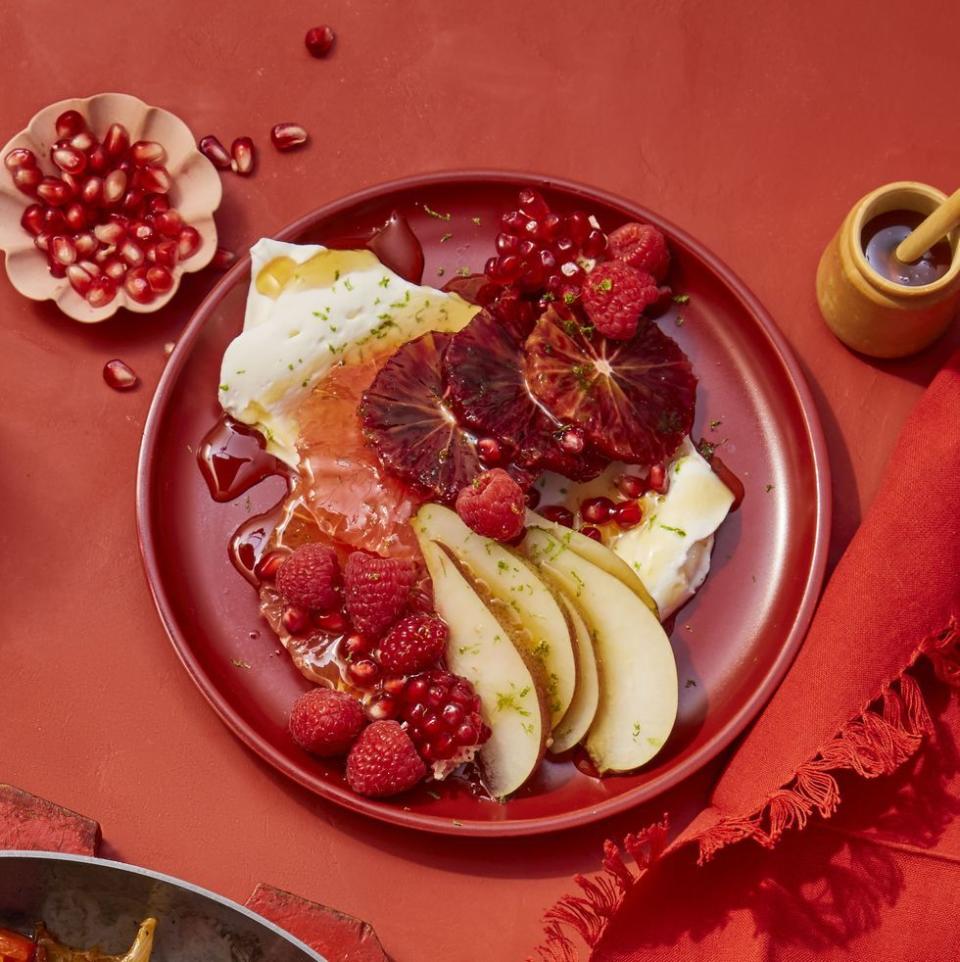 13) Red Citrus Salad with Berries, Pears and Pomegranates