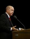 Turkish President Erdogan makes a speech during a meeting in Ankara