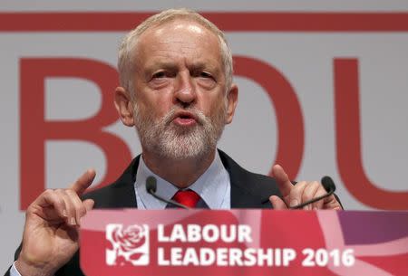 The leader of Britain's opposition Labour Party, Jeremy Corbyn, speaks after the announcement of his victory in the party's leadership election, in Liverpool, Britain September 24, 2016. REUTERS/Peter Nicholls