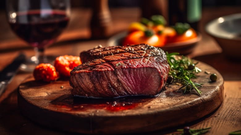 steak on a wooden board