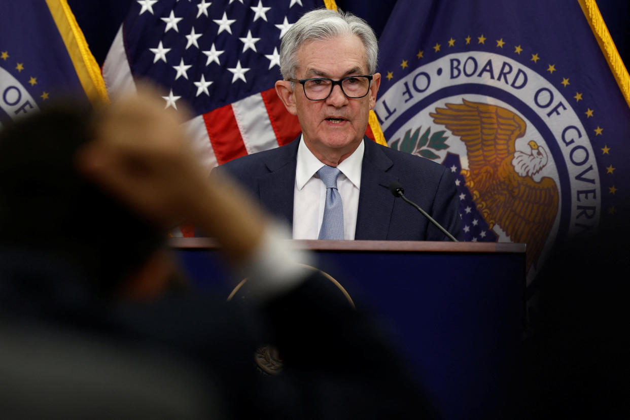 Federal Reserve Board Chairman Jerome Powell speaks during a news conference following the announcement that the Federal Reserve raised interest rates by half a percentage point, at the Federal Reserve Building in Washington, U.S., December 14, 2022. REUTERS/Evelyn Hockstein