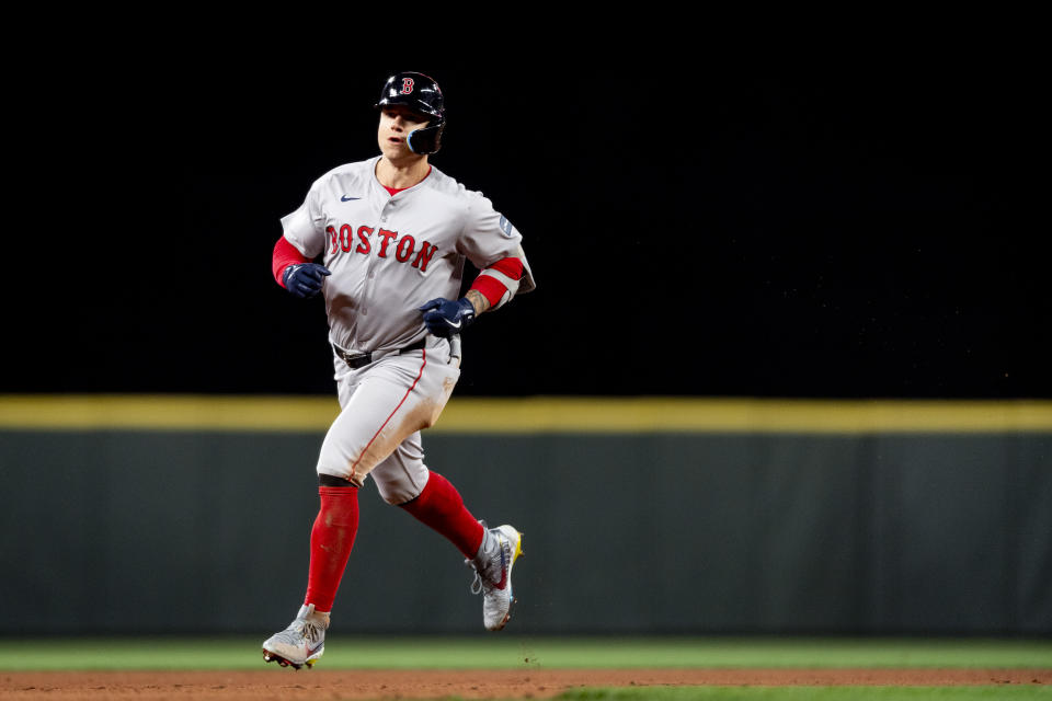 Tyler O'Neill's blast moved him past Todd Hundley, Gary Carter, and Yogi Berra for most consecutive Opening Day home runs. (Photo by Maddie Malhotra/Boston Red Sox/Getty Images)