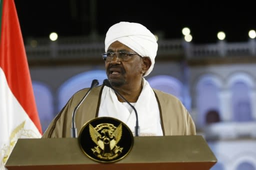 Sudanese President Omar al-Bashir declares a nationwide state of emergency in a speech to the nation from outside the presidential palace in Khartoum in a bid to end two months of protests against his three-decade rule