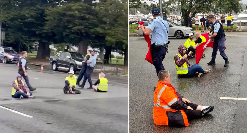 Protestors were pulled off the road my police on Spit Bridge Sydney