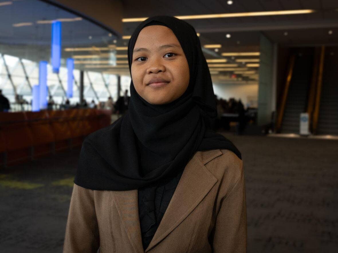 Aeshnina Azzahra in Ottawa last week, where she is attended a global summit on plastic waste. As the summit comes to a close, activists are hoping for commitment on shipments of plastic abroad.  (Christian Patry/CBC - image credit)