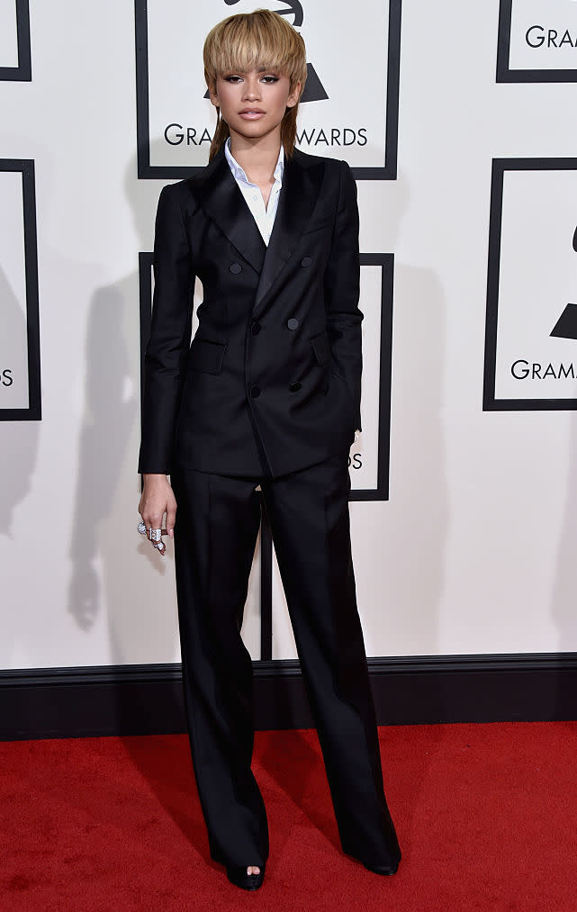 <p>At the 58th Grammy Awards, the singer proved she knows how to tackle tailoring like a pro as she donned a two-piece by Dsquared. <em>[Photo: Getty]</em> </p>