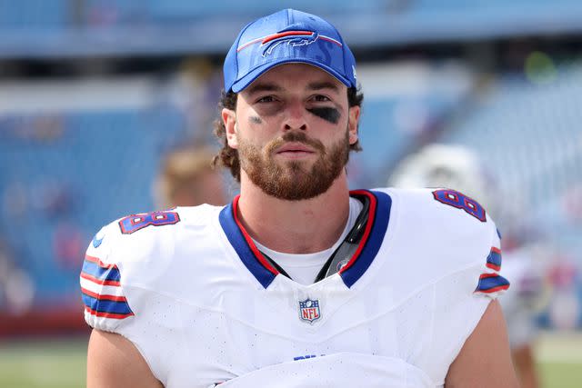 <p>Bryan Bennett/Getty</p> Dawson Knox was drafted by the Buffalo Bills in 2019.