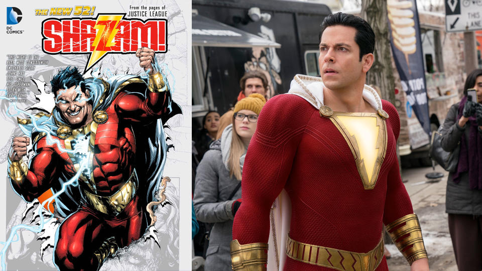 Zachary Levi rocking the supersuit in <i>Shazam!</i> (Warner Bros./DC Comics)