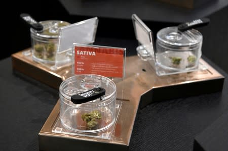 FILE PHOTO: Cannabis products on display at the Hunny Pot Cannabis Co. retail cannabis store after marijuana retail sales commenced in the province of Ontario, in Toronto