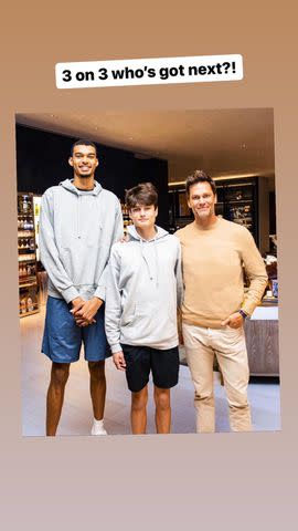 <p>Tom Brady/Instagram</p> Tom Brady shares photo of himself and son Jack with NBA star Victor Wembanyama