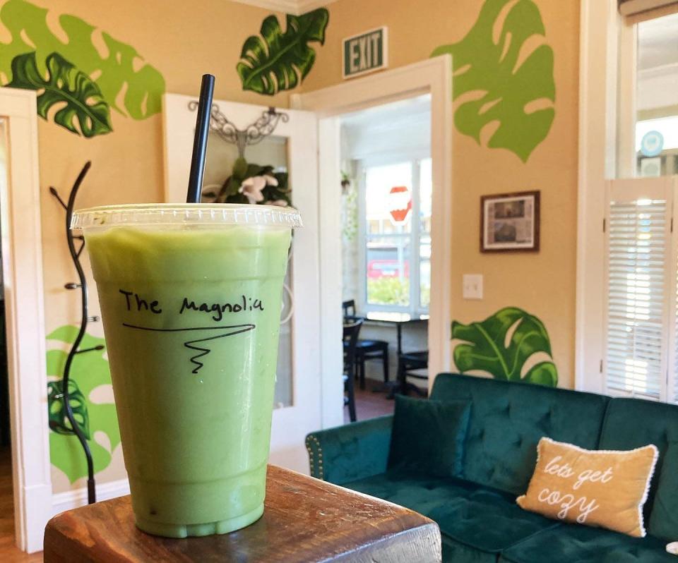 "The Magnolia," an iced version of the raspberry matcha latte can be enjoyed at downtown Leesburg's Sipping Grounds.