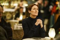 <p>Eve's boss Carolyn Martens (played expertly by Fiona Shaw) tends towards sleek silhouettes and neutrals. And when she gets dressed up to flirt with her Russian friends, she stays true to that guiding impulse—albeit with a masterful touch of glamour.</p>