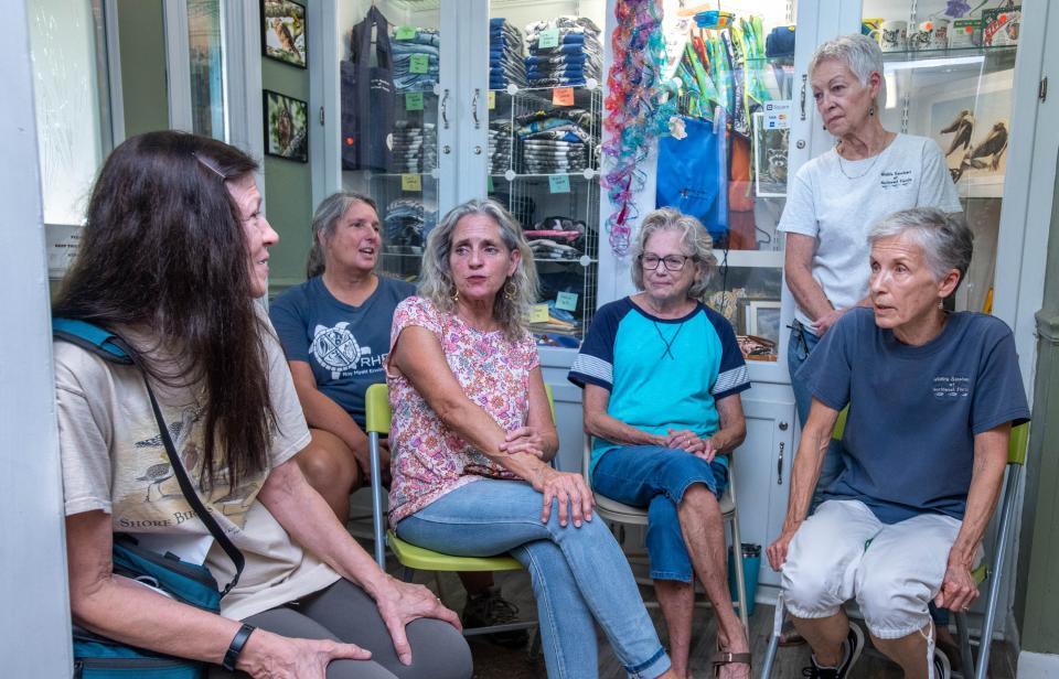 From right, volunteers Cheryl Greene, Diane Wahlquist, Debbie Barnard, Chris Burk, Molly O'Connor, and Frances Webb talk about the late Dorothy Kaufmann at the Wildlife Sanctuary of Northwest Florida in Pensacola on Monday, Aug. 21, 2023. Director Kaufmann recently passed away unexpectedly.