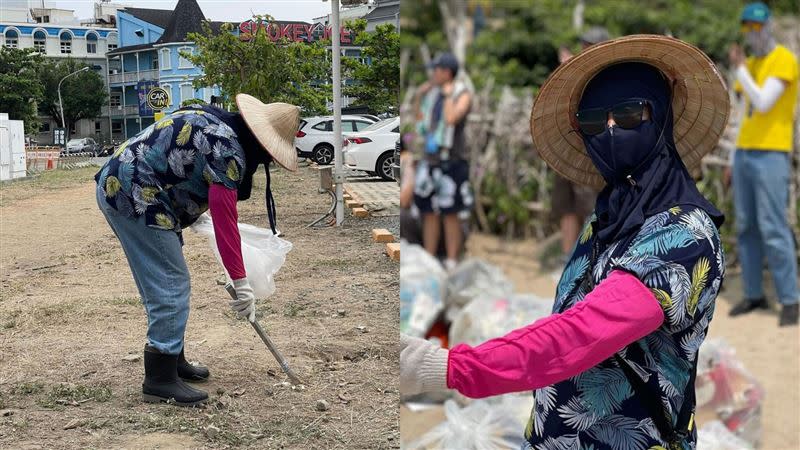 邰智源全身包緊緊到海邊淨灘。（圖／翻攝自IG）