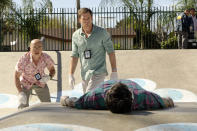 C.S. Lee as Vince Masuka and Michael C. Hall as Dexter Morgan in the "Dexter" Season 8 episode, "Every Silver Lining."