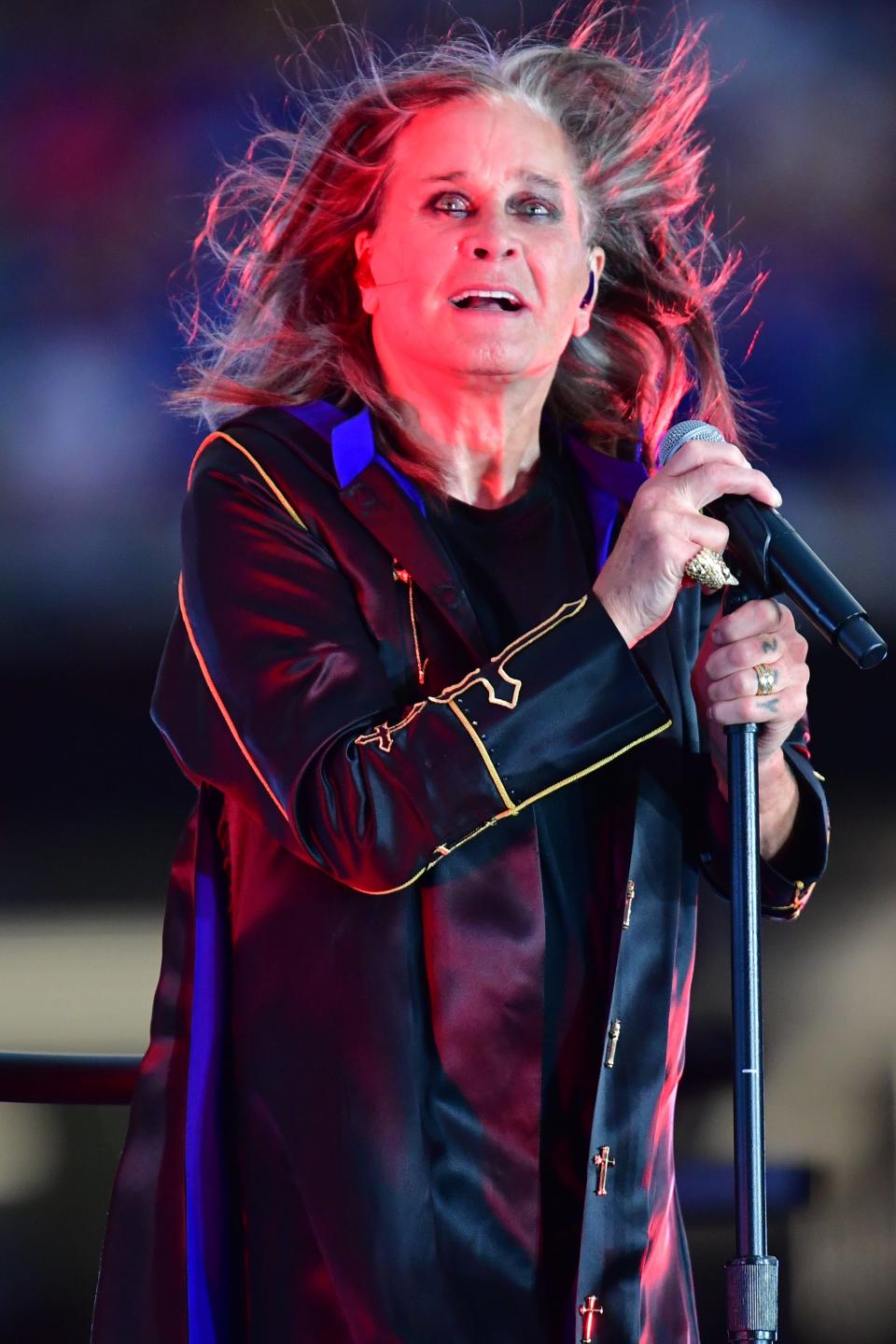 Ozzy Osbourne performs at halftime of the NFL's kickoff game between the Los Angeles Rams and Buffalo Bills at SoFi Stadium.