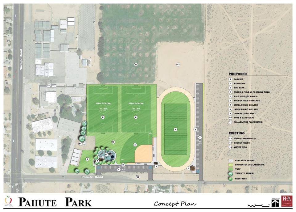 A concept plan rendering of the Town of Apple Valley's Pahute Park, which will be funded by a $8.4 million grant. from the California Department of Parks and Recreation.