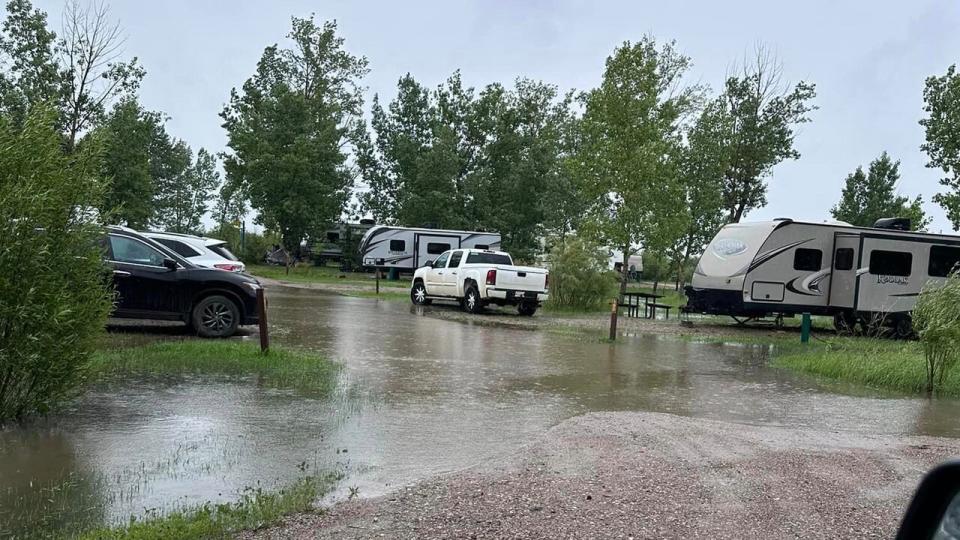 Pike Lake Provincial Park campground on Friday after several inches of rainfall.