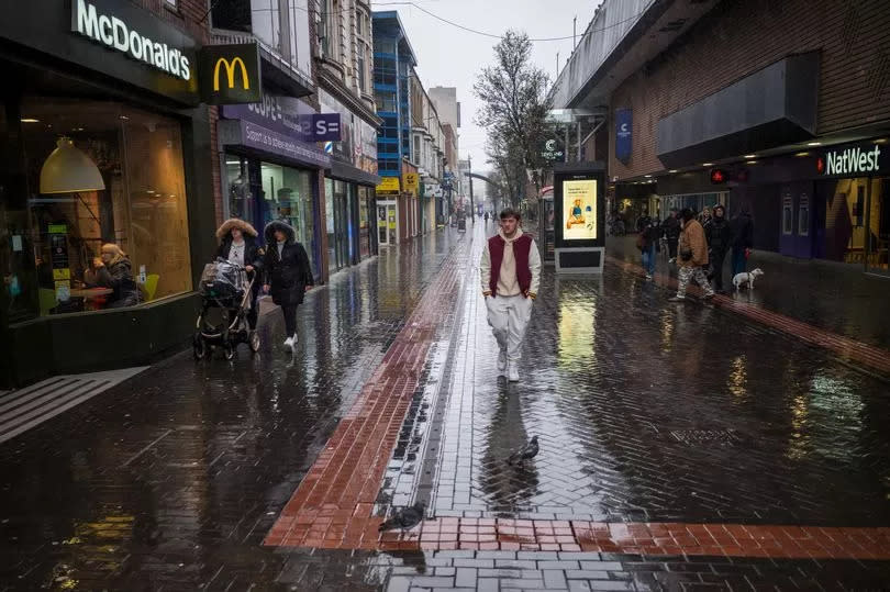 Middlesbrough town centre on a rainy day in March 2024