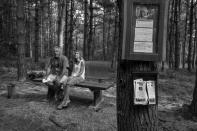 <p>Scott Weidle and his wife Carrie Weidle sit on a bench in the memorial park in Germantown, Ohio that he built in honor of his son Daniel Weide who died from an overdose of heroin.<br> (Photograph by Mary F. Calvert for Yahoo News) </p>