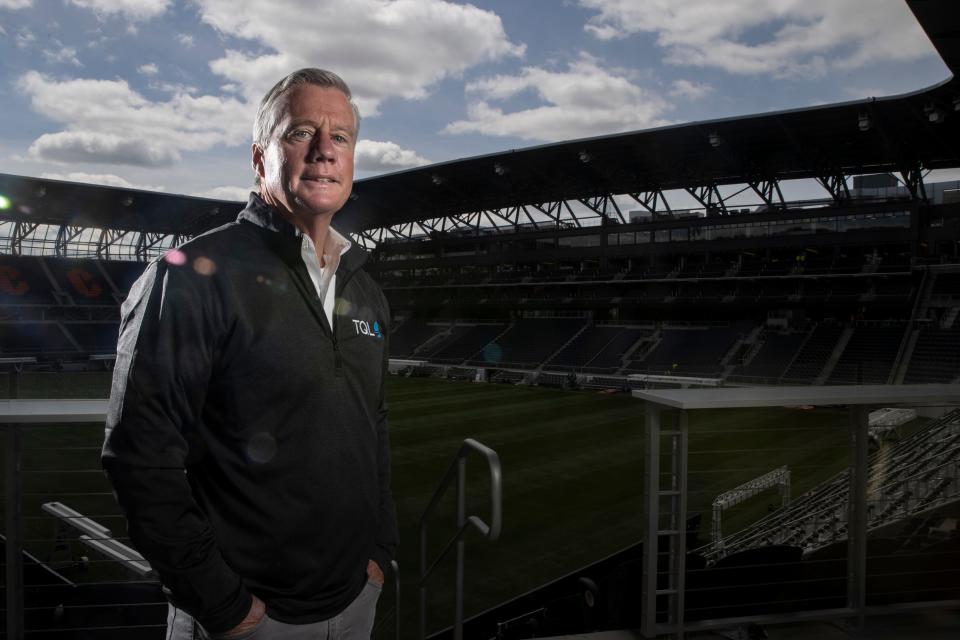 Total Quality Logistics President Kerry Byrne at the pro soccer stadium in West End that bears his company's name.
 Albert Cesare/The Enquirer