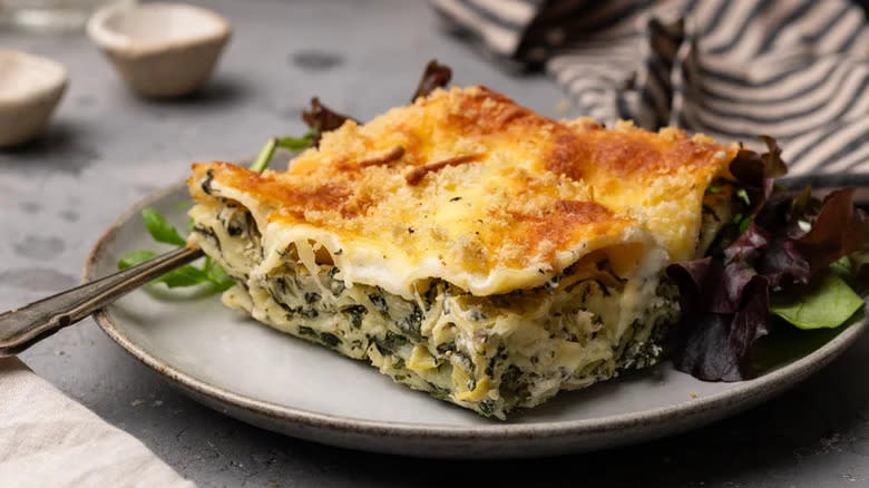 White spinach and artichoke lasagna