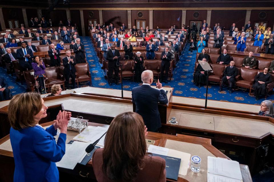 US President Joe Biden delivers his first State of the Union address at the US Capitol in Washington, DC, on March 1, 2022.