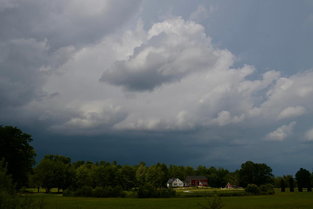 A view of the sky to the north of Hubbardston during the tornado warning for Orange, Gardner and Leominster Thursday afternoon.