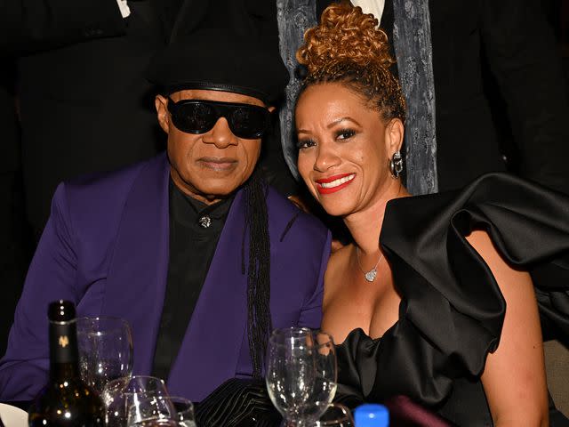 <p>Lester Cohen/Getty</p> Stevie Wonder and Tomeeka Robyn Bracy at the Pre-Grammy Gala in 2024.
