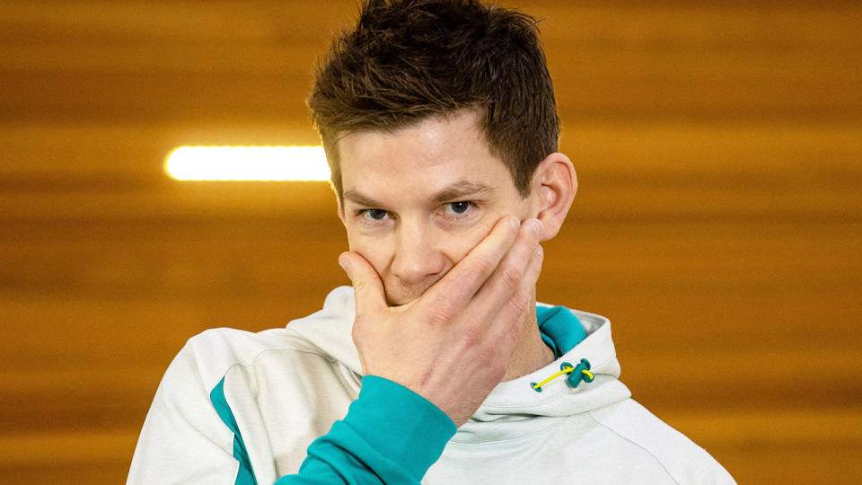 Test captain Tim Paine is pictured here at a Cricket Australia press conference.