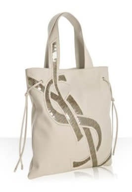 Yves Saint Laurent light grey canvas sequin 'YSL' flat tote - $716.00