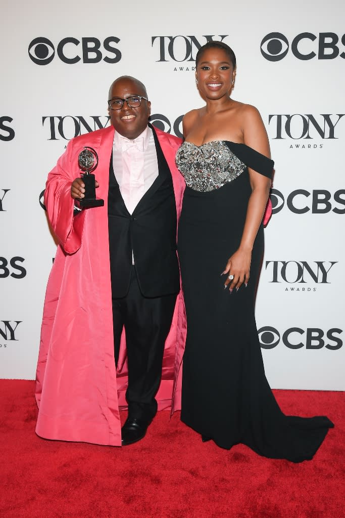 Michael R. Jackson and Jennifer Hudson arrive in the press room at the 2022 Tony Awards at Radio City Music Hall in New York City on June 12, 2022. - Credit: Michael Buckner for WWD