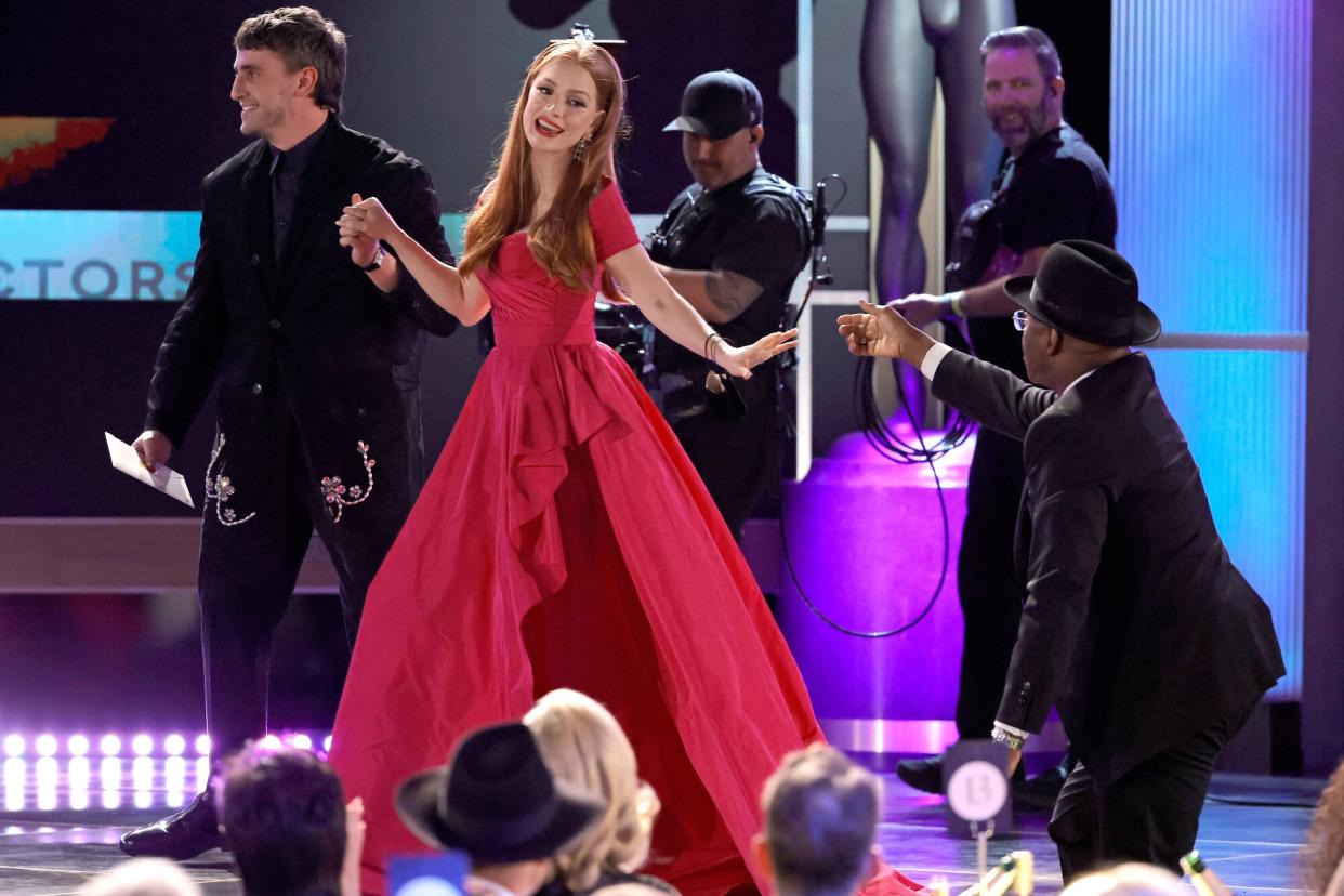 Jessica Chastain (C) accepts the Outstanding Performance by a Female Actor in a Television Movie or Limited Series award for “George & Tammy” onstage during the 29th Annual Screen Actors Guild Awards at Fairmont Century Plaza on February 26, 2023 in Los Angeles, California.