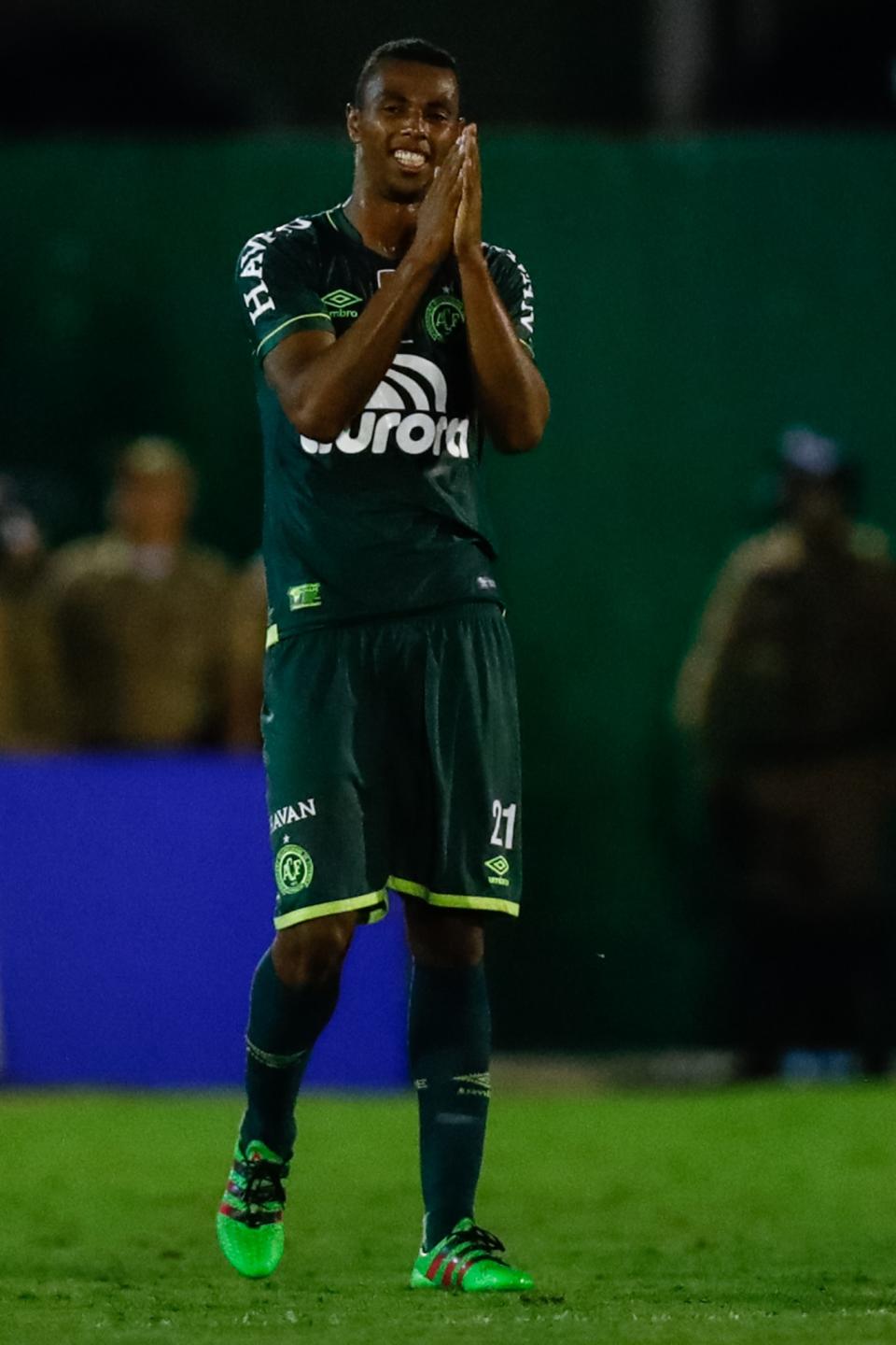 <p>Luiz Otavio of Chapecoense takes in his goal </p>