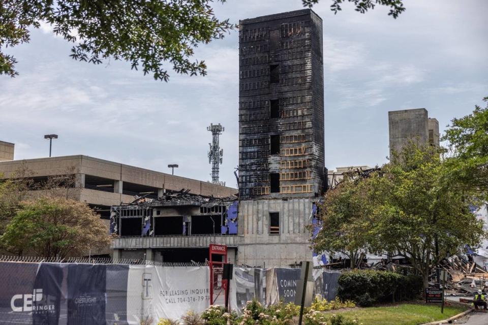 After the five-alarm fire at a large apartment building near SouthPark Mall on May 18, little was left of the building site but the bottom floors, the elevator shafts and charred rubble. Khadejeh Nikouyeh/Knikouyeh@charlotteobserver.com