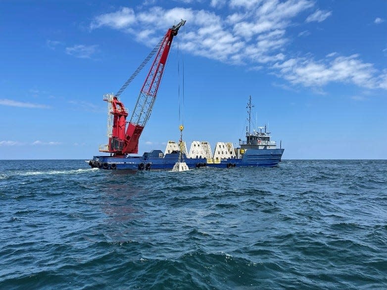 Over 220 tons of new marine habitat were deployed Sept. 19, 2023 in the coastal Gulf waters off Franklin County, Florida.