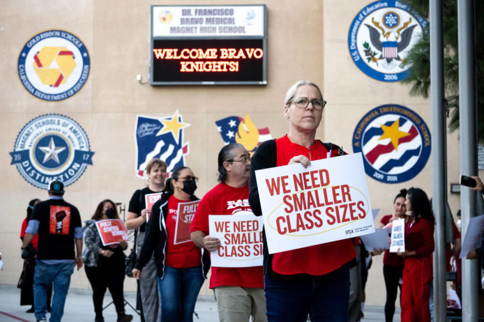 <div class="inline-image__caption"><p>UTLA teachers protest outside Bravo Medical Magnet High School in Los Angeles Wednesday, October 19, 2022.</p></div> <div class="inline-image__credit">David Crane/MediaNews Group/Los Angeles Daily News via Getty Images</div>